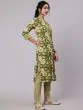 Green & Creem Floral Printed Straight Kurta With Pant Set