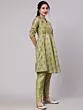 Green & Red Floral Printed A-Line Kurta With Pant Set