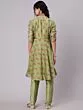 Green & Red Floral Printed A-Line Kurta With Pant Set