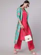 Green & Pink Floral Printed Kurta & Palazzo With Jacket Set