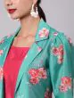 Green & Pink Floral Printed Kurta & Palazzo With Jacket Set