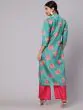 Green & Pink Floral Printed Kurta & Palazzo With Jacket Set