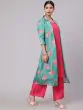 Green & Pink Floral Printed Kurta & Palazzo With Jacket Set