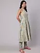 Cream & Blue Shibori Printed Anarkali & Pant With Dupatta Set