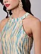 Cream & Blue Shibori Printed Anarkali & Pant With Dupatta Set