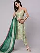 Cream & Green Shibori Printed Straight Kurta & Pant With Dupatta Set
