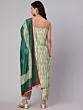 Cream & Green Shibori Printed Straight Kurta & Pant With Dupatta Set