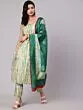 Cream & Green Shibori Printed Straight Kurta & Pant With Dupatta Set