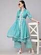 Blue Printed Lurex Kurta & Palazzo With Dupatta Set