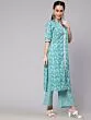 Blue Printed Lurex Kurta & Palazzo With Dupatta Set