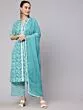 Blue Printed Lurex Kurta & Palazzo With Dupatta Set