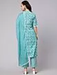 Blue Printed Lurex Kurta & Palazzo With Dupatta Set