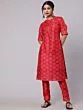 Red & Mustard Chanderi Digital Printed Kurta With Pant Set