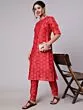 Red & Mustard Chanderi Digital Printed Kurta With Pant Set