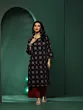 Navy Blue & Maroon Floral Print Kurta With Palazzo