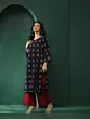 Navy Blue & Maroon Floral Print Kurta With Palazzo