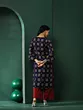 Navy Blue & Maroon Floral Print Kurta With Palazzo