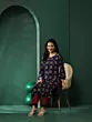 Navy Blue & Maroon Floral Print Kurta With Palazzo