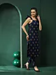 Navy Blue Floral Print Kurta With Pant