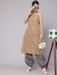 Mustard Floral Printed Straight Kurta And Short Back With Balloon Pant Set