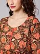 Brown & Orange Floral Printed Gathered Kurta And Sharara With Dupatta Set