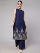 Navy Blue Gota Embroidered Straight Kurta With Palazzo Set