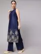 Navy Blue Gota Embroidered Straight Kurta With Palazzo Set