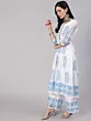 White & Blue Block Print Anarkali Palazzo With Dupatta
