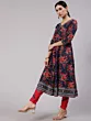 Navy Blue Floral Print Anarkali Pant With Dupatta