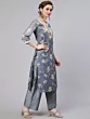 Grey Floral Print Kurta Palazzo With Dupatta