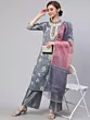 Grey Floral Print Kurta Palazzo With Dupatta