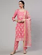 Pink Floral Print Kurta Pant With Dupatta