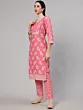 Pink Floral Print Kurta Pant With Dupatta