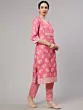 Pink Floral Print Kurta Pant With Dupatta