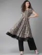 Women Beige & Black Printed A-Line Kurta
