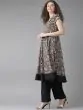 Women Beige & Black Printed A-Line Kurta