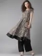 Women Beige & Black Printed A-Line Kurta
