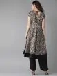 Women Beige & Black Printed A-Line Kurta