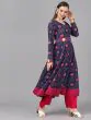 Navy Blue Magenta Bandhani Printed Anarkali