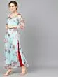 Turquoise Blue Organza Floral Printed Long Kurta