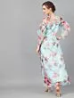 Turquoise Blue Organza Floral Printed Long Kurta