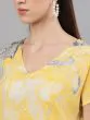 Yellow & Grey Marble Printed Extended Sleeve Kurta