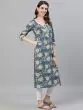 Blue Floral Printed Straight Kurta