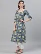 Blue Floral Printed Straight Kurta