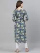 Blue Floral Printed Straight Kurta