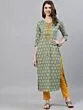 Green Ikat Printed Straight Kurta