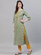 Green Ikat Printed Straight Kurta