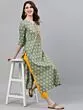 Green Ikat Printed Straight Kurta