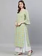 Green & Yellow Floral Printed Straight Kurta