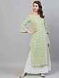 Green & Yellow Floral Printed Straight Kurta